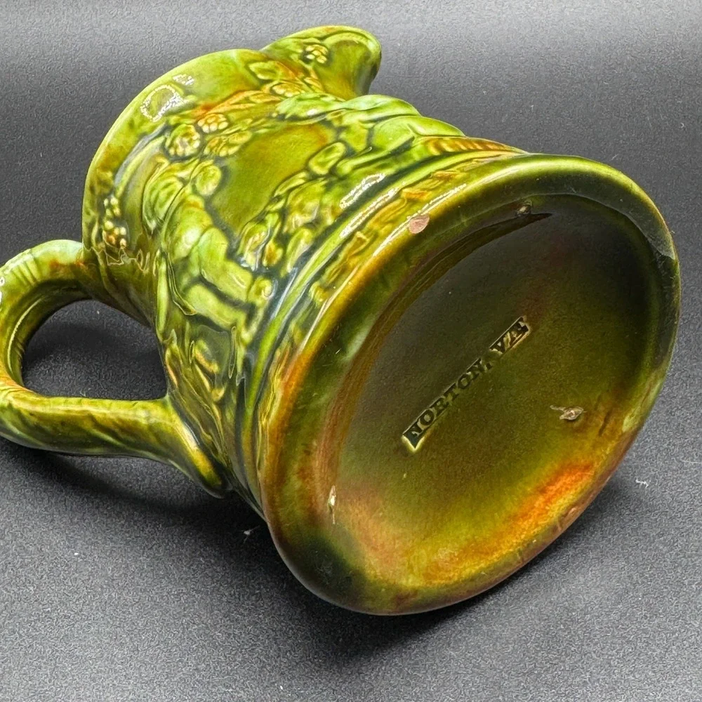 Vintage Norton VA Majolica Cherub Relief Ceramic Pitcher Creamer Jug Cottagecore